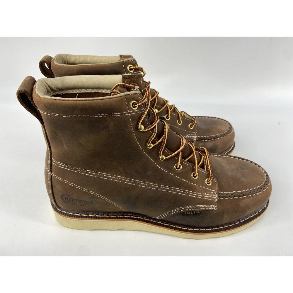 Chippewa Boots Mens 12EE Brown ED5321 Steel Toe Moc Toe Work Leather‎ Wedge Sole
